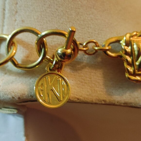 Anne Klein Link Necklace 16 Gold Tone Chunky Adjustable Toggle Clasp Texture - Picture 2 of 9